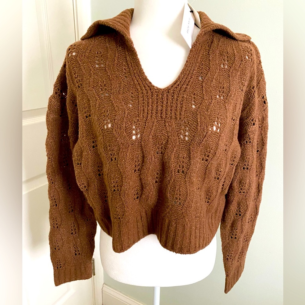 Brown soft cropped v-neck collar sweater. New with tags.